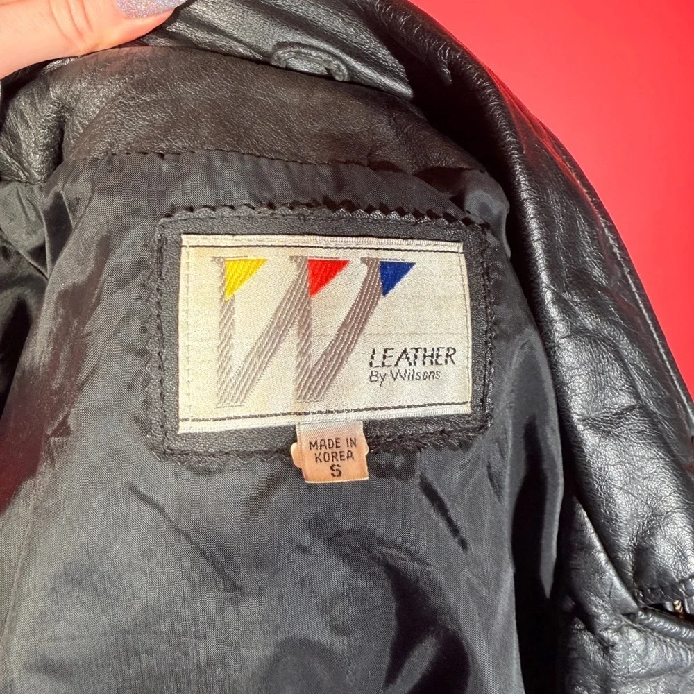 Vintage 1980s Wilson’s Leather Black Leather Oversized Moto Jacket - Picture 2 of 12